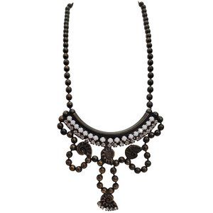 Anna Bijoux Ball Chain Milk Glass Clear Rhinestone Festoon Snail Necklace, E491